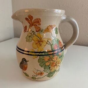 vintage‎ stoneware handpainted pitcher bird and flowers